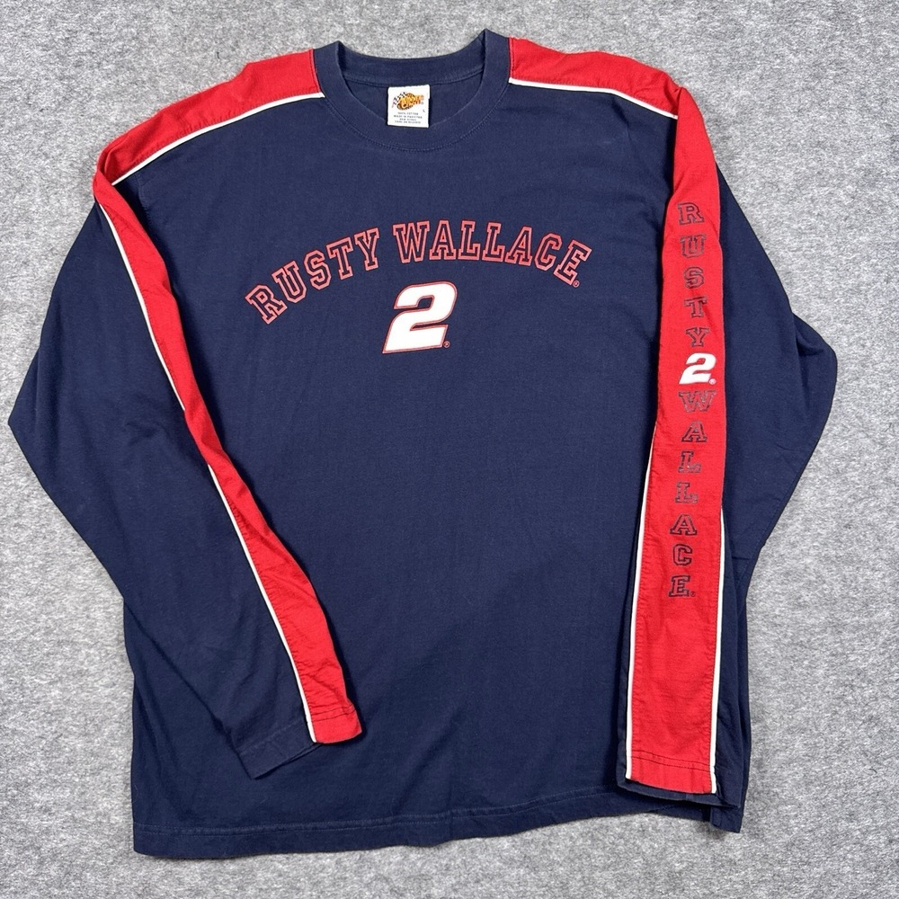 VTG Rusty Wallace Shirt Mens Large Blue Red Winners Circle Long Sleeve NASCAR